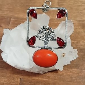Coral Pendant with Garnet